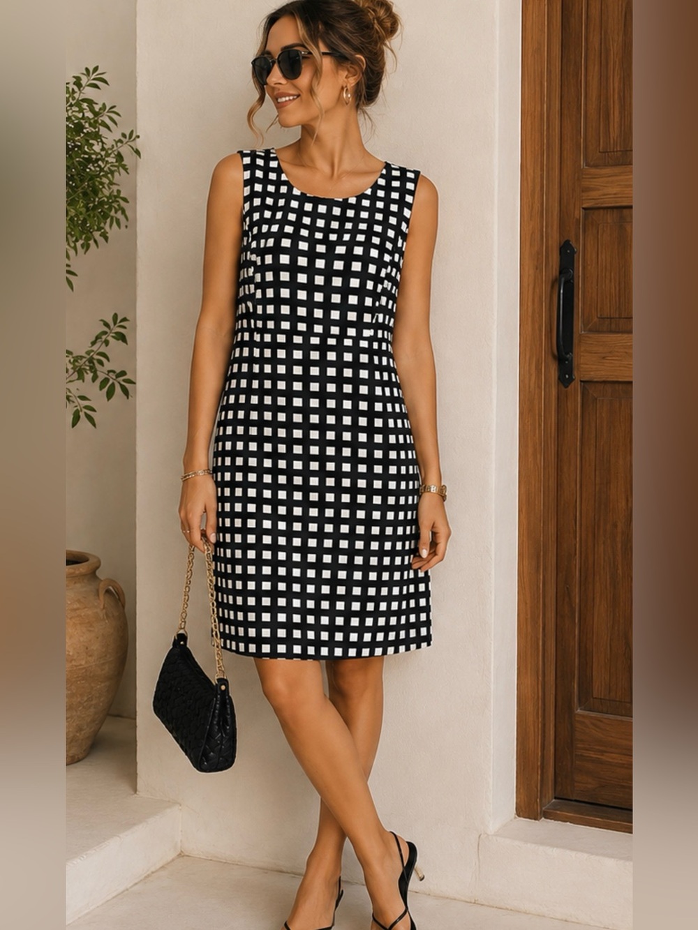 Kasper sleeveless sheath dress 1XL Black White Professional Clean 90 Minimalist